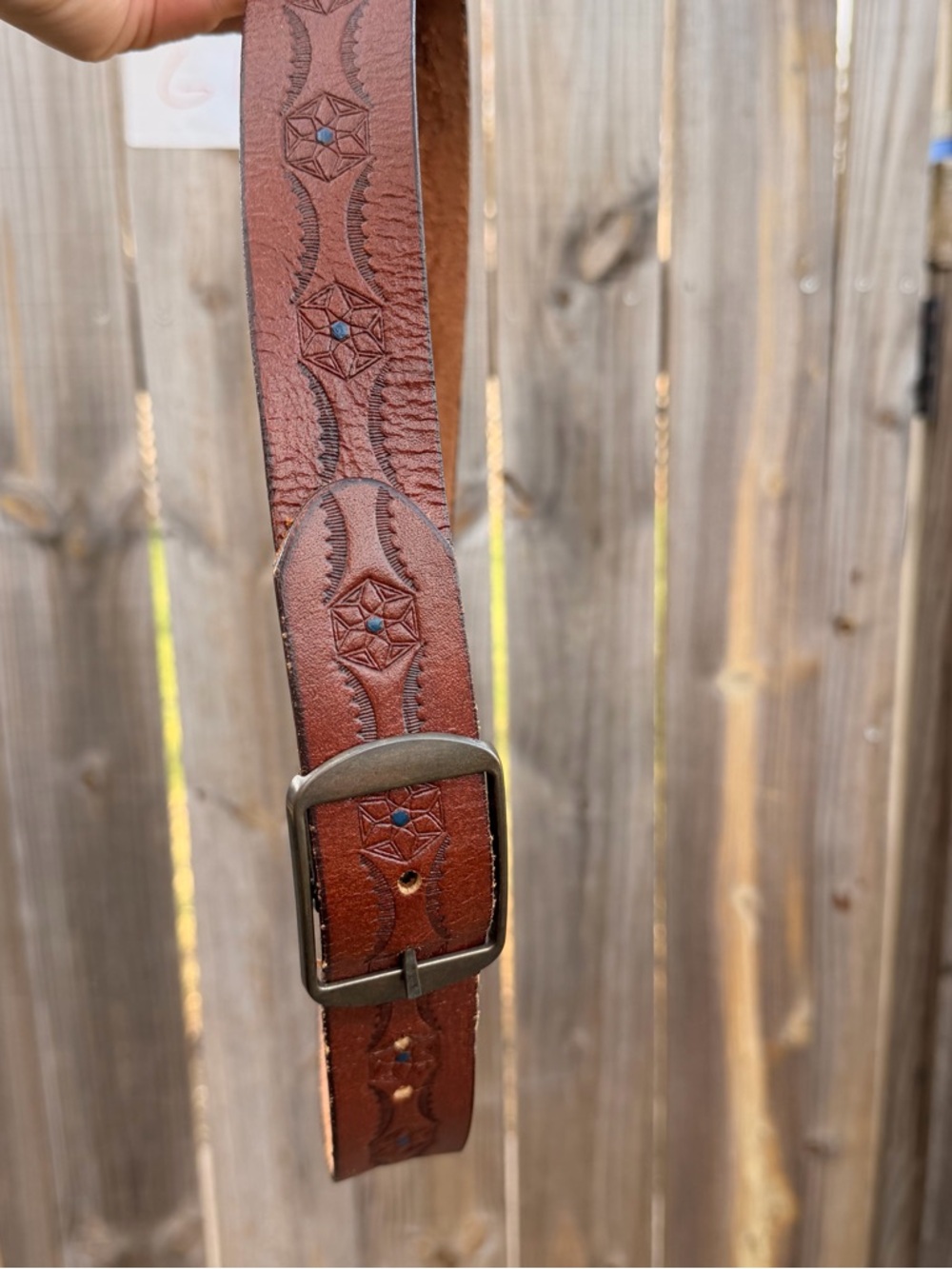 Vintage Embossed Brown Leather Belt Size 32